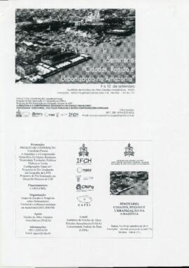 Folheto do Seminário: Cidades, Região e Valorização na Amazônia, 2013