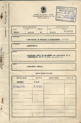 Relatório das Atividades desenvolvidas no primeiro semestre do FIPAM, ano 1973.